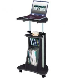 Rta Products Llc Techni Mobili Sit-to-Stand Rolling Laptop Cart with Storage, 22"W x 16"D x 43"H, Graphite