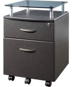 Rta Products Llc Techni Mobili Rolling Glass Top File Cabinet, 14"W x 18"D x 24"H, Graphite