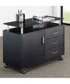 Rta Products Llc Techni Mobili Deluxe Rolling Glass Top Storage Cabinet, 31-1/2"W x 16"D x 23-1/4"H, Graphite