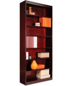 Alera Furniture Alera Square Corner Wood Veneer Bookcase, 7-Shelf, 35 5/8"Wx11-3/4"Dx84"H, Mahogany