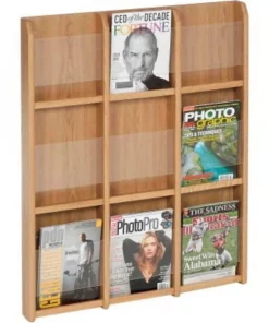 Wooden Mallet 9 Magazine/18 Brochure Oak & Acrylic Wall Display - Light Oak