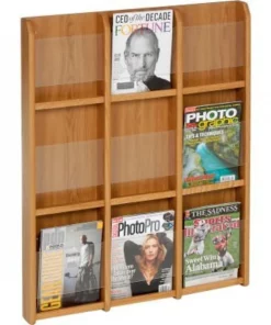 Wooden Mallet 9 Magazine/18 Brochure Oak & Acrylic Wall Display - Medium Oak