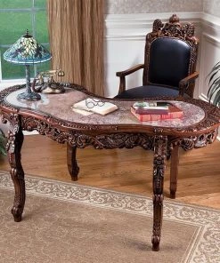 Design Toscano The Mountbatten Hardwood Marble-Topped Desk