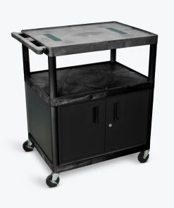 Luxor Black Endura Cart with 3 Shelves & Cabinet