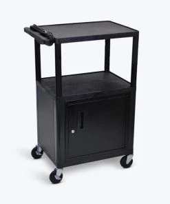 Luxor Black Endura 3 Shelf AV Cart with Cabinet
