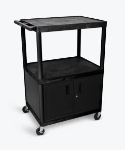Luxor Black Endura 3 Shelf Cart with Cabinet