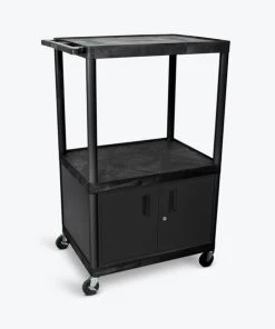 Luxor Black Endura 3 Shelf AV Cart with Cabinet