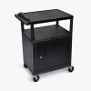 Luxor Endura 3 Shelf Black Presentation Cart with Cabinet 35 1/4"H
