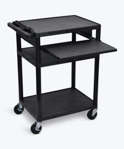 Luxor Endura Black 3 Shelf Presentation Cart 34" H with Pull Out Shelf