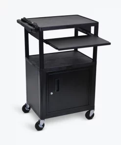Luxor Endura Black 3 Shelf Presentation Cart W Cabinet & Shelf