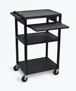 Luxor Black Endura 3 Shelf Presentation Cart with Pull Out Shelf