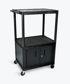 Luxor Black Endura 3 Shelf Presentation Cart with Cabinet 54 1/4"H