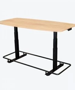 Luxor Rectangle Electric Adjustable Conference Table with Footrest Bar, 72" X 36" X 26"-51.6", White Oak