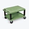 Luxor Tuffy Green 2 Shelf AV Cart with Black Legs & Electric