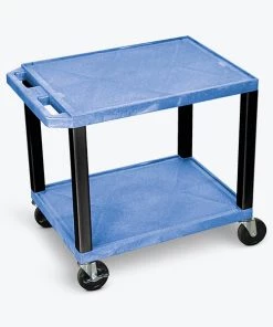 Luxor Tuffy Blue 2 Shelf AV Cart with Black Legs & Electric