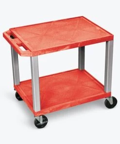 Luxor Tuffy Red 2 Shelf AV Cart with Nickel Legs & Electric