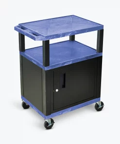 Luxor Tuffy Blue 3 Shelf AV Cart with Black Cabinet & Electric