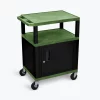 Luxor Tuffy Green 3 Shelf AV Cart with Black Legs, Cabinet & Electric