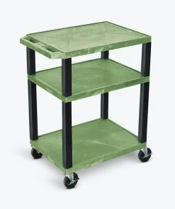 Luxor Tuffy Green 3 Shelf AV Cart with Black Legs & Electric