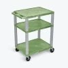 Luxor Tuffy Green 3 Shelf AV Cart with Nickel Legs & Electric