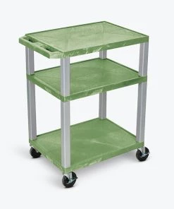 Luxor Tuffy Green 3 Shelf AV Cart with Nickel Legs & Electric