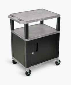 Luxor Tuffy Gray 3 Shelf AV Cart with Black Legs, Cabinet & Electric