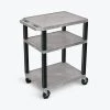 Luxor Tuffy Gray 3 Shelf AV Cart with Black Legs & Electric