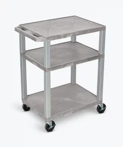 Luxor Tuffy Gray 3 Shelf AV Cart with Nickel Legs & Electric