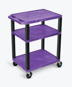 Luxor Tuffy Purple 3 Shelf AV Cart with Black Legs & Electric