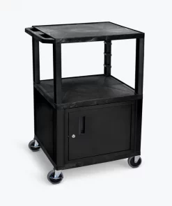 Luxor Black Tuffy 3 Shelf 42" AV Cart with Cabinet & Electric