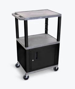 Luxor Gray Tuffy 3 Shelf 42" AV Cart with Black Legs, Cabinet & Electric