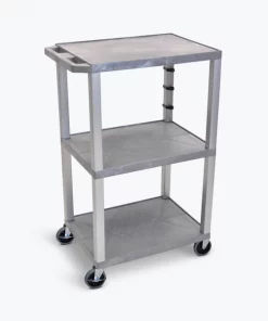 Luxor Gray Tuffy 3 Shelf 42" AV Cart with Nickel Legs & Electric