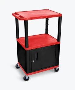 Luxor Red Tuffy 3 Shelf 42" AV Cart with Black Legs, Cabinet & Electric
