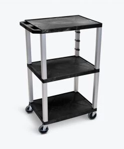 Luxor Black Tuffy 3 Shelf 42" AV Cart with Nickel Legs