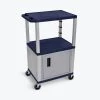 Luxor Navy Tuffy 3 Shelf 42" AV Cart with Nickel Legs, Cabinet & Electric