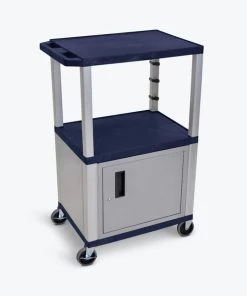 Luxor Navy Tuffy 3 Shelf 42" AV Cart with Nickel Legs, Cabinet & Electric