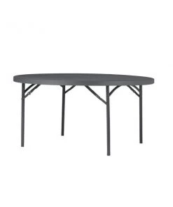 Zown Folding Table, Resin, 60" Round, Seats 8, Grey Color