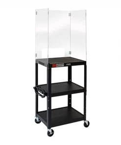 Luxor Adjustable-Height Steel Media Cart with Acrylic Sneeze Guard
