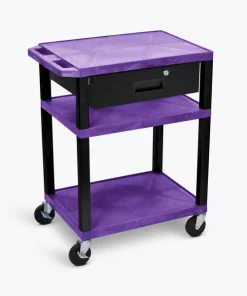 Luxor 34"H AV Cart, 3 Shelves, Drawer, Black Legs