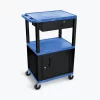 Luxor 42"H AV Cart, 3 Shelves, Cab, Drawer, Black Leg