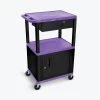 Luxor 42"H AV Cart, 3 Shelves, Cab, Drawer, Black Leg