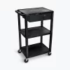 Luxor 42"H AV Cart, 3 Shelves, Drawer, Black Leg