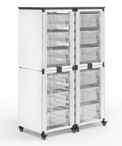 Luxor Modular Classroom Storage Cabinet - 4 stacked modules with 12 large bins