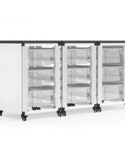 Luxor Modular Classroom Storage Cabinet - 3 side-by-side modules with 9 large bins