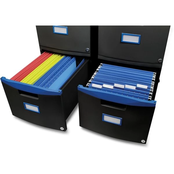Storex Two-Drawer Mobile Filing Cabinet, 14.75w x 18.25d x 26h, Black/Blue - Image 4
