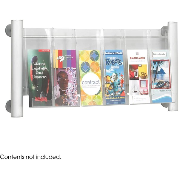 Safco Luxe Magazine Rack, 3 Compartments, 31.75w x 5d x 15.25h, Clear/Silver - Image 2