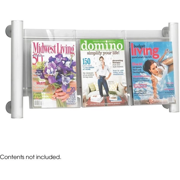 Safco Luxe Magazine Rack, 3 Compartments, 31.75w x 5d x 15.25h, Clear/Silver - Image 3