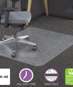 Deflecto All Day Use Chair Mat - All Carpet Types, 36 x 48, Rectangular, Clear