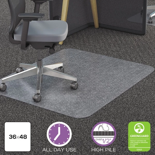 Deflecto All Day Use Chair Mat - All Carpet Types, 36 x 48, Rectangular, Clear