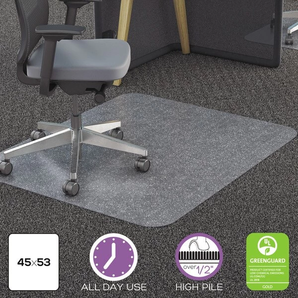 Deflecto All Day Use Chair Mat, All Carpet Types, 45 x 53, Rectangle, Clear